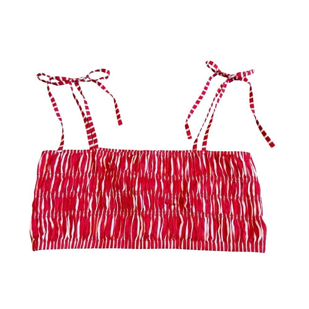 J. Crew Red White Cropped Spaghetti Strip Crop Top Shirt Ruched Size Medium